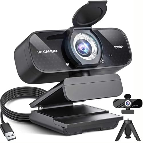KERCAN 1080P HD Webcam with Microphone & Privacy Cover - Wide-Angle USB Plug & Play Camera with Auto Light Correction, Tripod, Noise Cancellation for Laptop, Desktop, PC, Mac, Zoom, Skype, Streaming