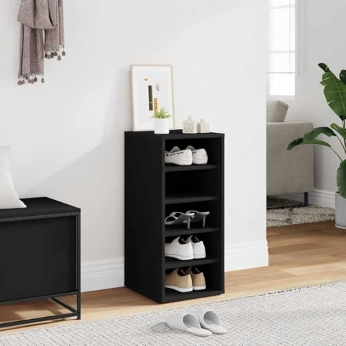Mokuyary Black Chipboard Shoe Cabinet, 31.5 x 35 x 70 cm, Shoe Rack, Storage Cabinet Organiser for Hallway, Living Room, Hallway