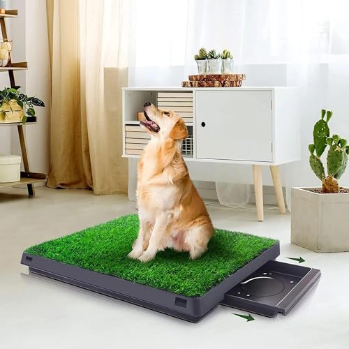Dog Toilet Tray with Pull Out Tray, 63.5 x 51 cm Dog Grass Pee Pad Rug Turf for Dogs, Pet Potty with Washable Indoor/Outdoor Loo Puppy Toilet Training