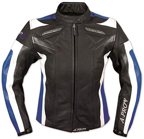A-pro Blouson Cuir Femme Motard Sport Racing Protections Hot Life Thermique bleu S