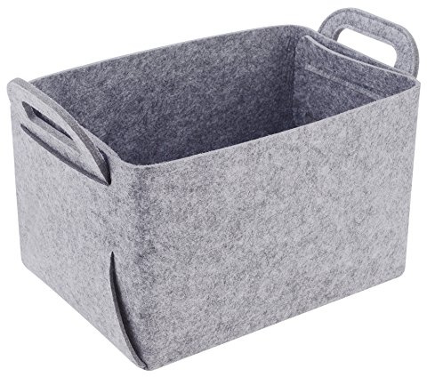 Storage Basket Felt Storage Bin Collapsible& Convenient Box Organizer with Carry Handles for Office Bedroom Closet Babies Nursery Toys Laundry (Light grey, 13.8inch(L)×9.5inch(W)×8.3inch(H))