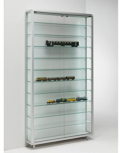 MHN Sammlervitrine & Standvitrine 20 x 79 x 184,5 cm – Flache Glasvitrine zur Wandaufstellung, abschließbar, Spiegelrückwand – ohne Beleuchtung – für Modellautos, Modell-Eisenbahn oder Figuren