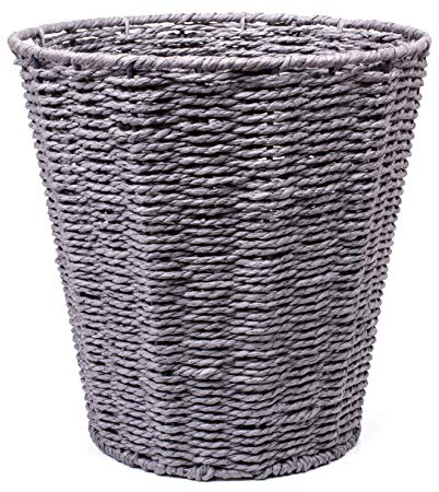 woodluv Round Waste Paper Basket Bin - Rubbish Bin for Bedroom, Bathroom, Offices or Home - Grey