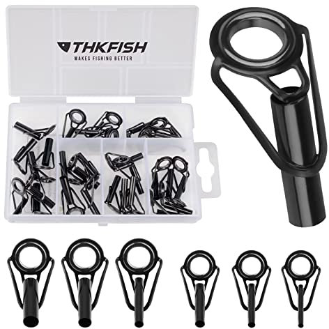 THKFISH Angelrute Reparatur Spitzenring Rutenring Angelrutenteile Tip Tops Schwarzer Edelstahl Keramik Spitzenringe Kleiner Stil 30Stück
