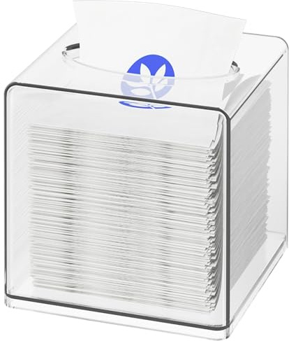 Cq acrylic Tissue Box Holder,Clear Square Tissue Box Cover for Kleenex Tissue Cube Box,Plastic Roll Tissue,Napkin,Facial Tissue Dispenser Box Case for Countertop,Bathroom,Kitchen,Home,Office,5.5 Inch