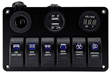 KAOLALI Wippschalter, Hebelschalter mit 3/6/8 Schaltern + Zigarettenanzünder 12 V + Voltmeter + 3,1 A Doppel-USB-Ladegerät für Wohnmobil, Wohnwagen, Boot, Auto, RV