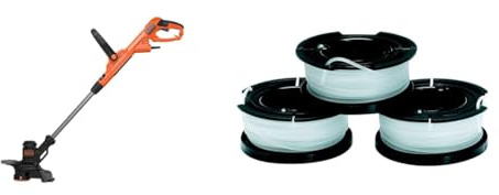 Black+Decker BESTE628-QS - Cortabordes (550 W), Negro, 28 cm & A6485-XJ Pack de 3 Bobinas de Repuesto para Cortabordes