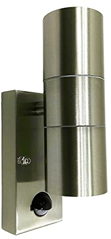 Hochwertige Edelstahl-Wand-Leuchte BORNHOLM mit Sensor, up and down, 2 x GU10 max. 35W, H: 21,5cm Eingangs-Balkon-Terrassen-Lampe-Strahler (Nickel)