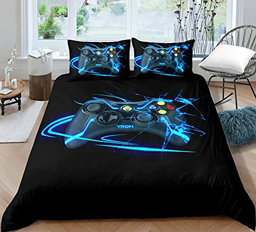 AYMAING Gamer Betten Set Gamepad Bettwäsche Set 135x200 cm Videospiele Gaming Mikrofaser Jungen Jugendliche Bettbezug mit Reißverschluss und Kissenbezüge Easy Care