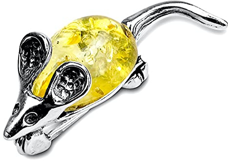 Ian and Valeri Co. Lemon Amber Sterling Silver Very Small Mouse Brooch Pin