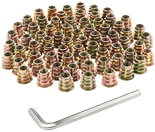 HSEAMALL 100 Stück Einschraubmutter M6x10mm Gewindeeinsatz Holz Einschraubmuffen Gewindeeinsätze,Hex Innensechskant Mutter für Holzmöbel