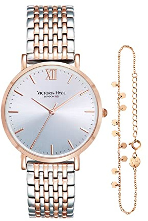 VICTORIA HYDE Damen Uhren Gold Analog Quarz Damenuhr Edelstahl Wasserdicht Armbanduhr Set mit Armreif