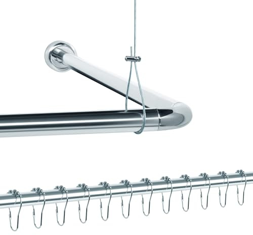 Libaro Universell L & U-Form Duschdraperistång Komplett Set – Aluminiumstång för Badkar & Dusch med Takfäste och 12 Draperiringar