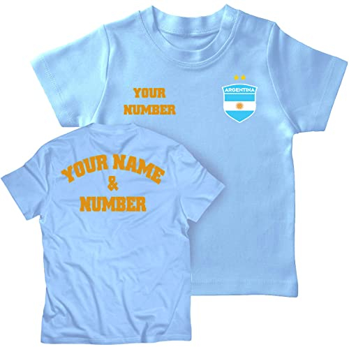 lepni.me Enfant Maillot de Foot Argentine Coupe du Monde 2022 Champions Votre Nom et Numéro Argentin Football T-Shirt Personnalisé Insigne de Drapeau (9-11 Ans Bleu Ciel Multicolore)