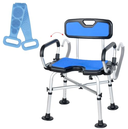 Adjustable Height Shower Chair with Foam Handle, Moveable Armrests & Fixed Backrest | Large Rubber Feet for Bathroom Safety Walk-in Showers and Perching Stool for Elderly, Disabled, Pregnant, Adults