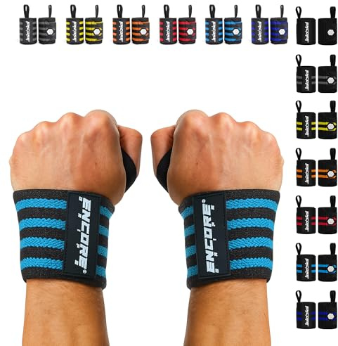 Encore Grips® Handledsbandage för bodybuilding, styrketräning, styrketräningsbandage, handledsbandage för fitness, handledsstöd, handledsskydd, handledsskydd (svart-ljusblå-V2)