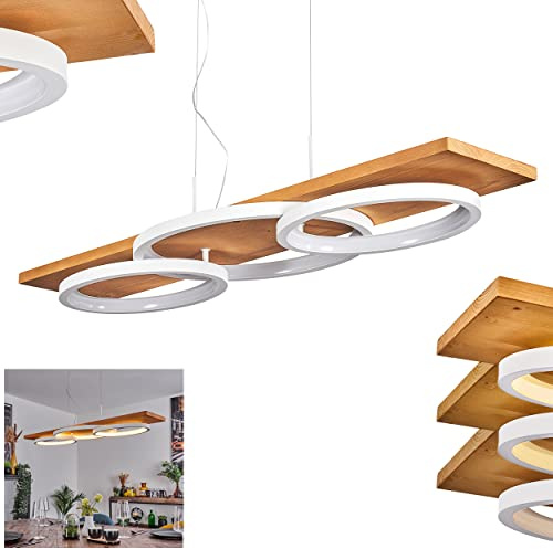HOFSTEIN LED Pendelleuchte Pompu, dimmbare Hängelampe aus Metall/Holz/Kunststoff in Naturfarben/Weiß, Höhe max. 151 cm, dimmbar über Lichtschalter, 4700 Lumen, 3000 Kelvin, 40 Watt, Esszimmer, Küche