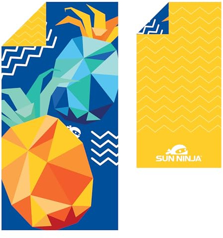 SUN NINJA Microfiber Beach Towel - Sand Free, Quick Dry, Lightweight & Compact for Beach, Pool, Yoga and Camping - 63x32 inch Super Absorbent, Large Sand Free Swim Towels for Adults and Kids