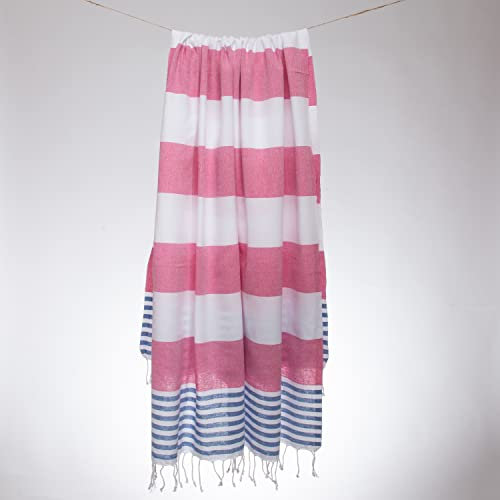 Blue Beach Turkish Towel - 100x180cm Large Turkish Hammam Peshtemal Towel - Super Absorbent, Quick Dry, Lightweight, Compact Towels for Swimming, Bath, Yoga Gym, Sauna and Travel (Fuchsia, 1)