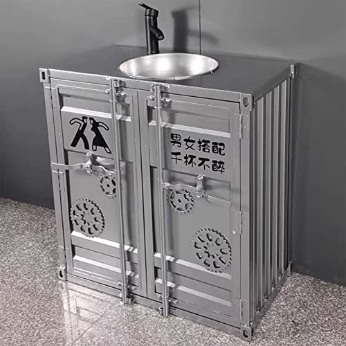 ZARBAILRE Mobile Lavabo Industriale, Mobile Lavabo Bagno e unità di Vanità, Mobile Bagno retrò Industriale, Lavabo A Piedistallo (A 80×42×85cm)