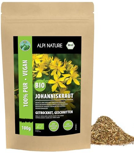 Alpi Nature Organic St Johns Wort Tea 100g 3.5 oz, Cut St. John's Wort Herb, Loose Leaf Tea