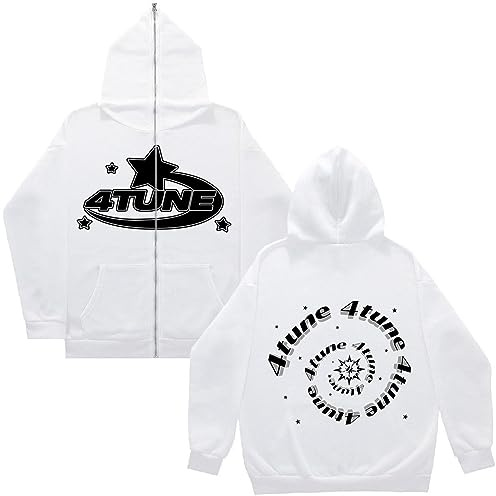 Silver Basic Uomo Donna Y2K Felpa con Cappuccio Star Pattern Harajuku Gothic Zipper Giacca Dark Academy Punk Top con Cappuccio a Manica Lunga Felpa Jacket M,Bianco-3