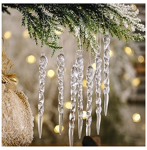 Yurosiay 24 Stück Weihnachtsdeko Eiszapfen Klare Acryl Eiszapfen Deko Weihnachtsbaum Eiszapfen Winterdeko Eiszapfen Weihnachtsbaum Anhänger Künstliche Kristall Eiszapfen für Weihnachten Party