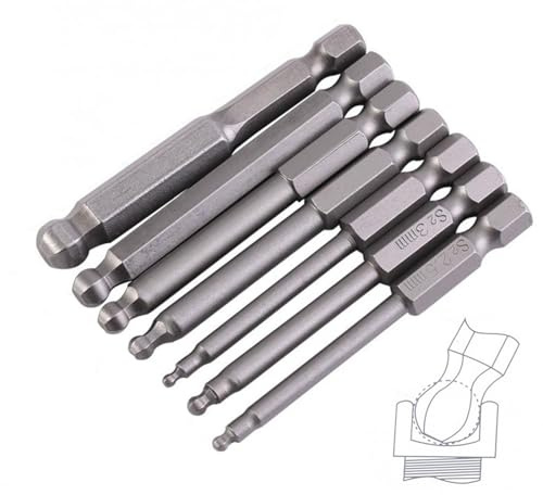 7 Stück 65mm Kugelkopf Sechskant Schraubendreher Bit 1/4 S2 Magnetischen Innensechskant Schraubendreher Satz 2/2,5/3/4/5/6/8mm Ball End Hex Schraubendreher Innensechskantschlüssel Set