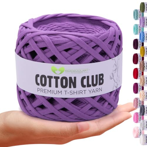 MeriWoolArt® Premium Baumwolle zum Häkeln und Makramee, 10 mm x 110 m Qualität Baumwollgarn, T-Shirt Garn für Handtasche, Teppiche, Pflanzenkörbe, Wurfkissen und Makramee-Wandbehang oder Geschenkband