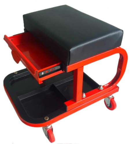 XLTEAM Garage Shop Rollsitz, Rollender Creeper-Sitz, Niedriger Rollhocker Mit Schubladen, Werkzeugaufbewahrung Mit 3 Fächern, Tragfähigkeit 100 Kg, Für Mechaniker Und Detailer