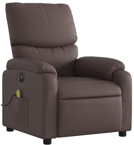vidaXL Massagesessel, Sessel Elektrisch, Relaxsessel mit Liegefunktion Vibrationsfunktion, Fernsehsessel Liegesessel für Wohnzimmer, Braun Kunstleder