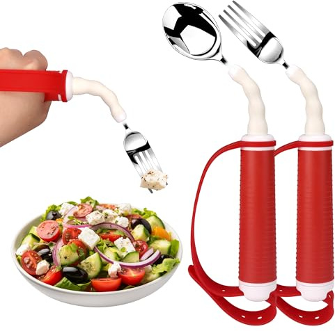 Adaptive Utensils for Disability Gadgets Swivel Fork Spoon Easy Grip Safe Stainless Steel,for Hand Tremors Parkinson's patients, 360° Rotatable Alzheimers Handicap accessories for daily living Elderly