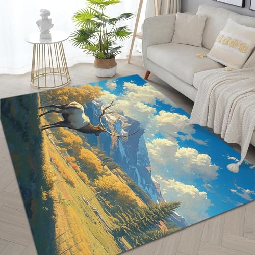 Teppich Tier Elch 80x150cm Schlafzimmer Teppich, Flauschig Teppiche Wohnzimmer Teppiche Weich rutschfest Teppich, für Wohnzimmer Schlafzimmer Bettvorleger