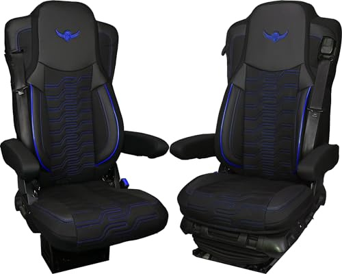 ROYAL LKW-Sitzbezüge für ACTROS MP4, MP5 – komfortabel und individuell – LKW-Zubehör – aus hochwertigem Jacquard und Öko-Leder BLAU