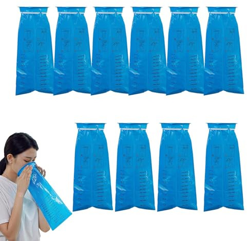 Erbrochene Beutel – 10er-Pack Emesis-Beutel für das Krankenhaus | Emisises Taschen Graduierte Markierung | 1000 ml tragbarer, auslaufsicherer Kotbeutel gegen morgendliche Übelkeit, Kinder, schwangere