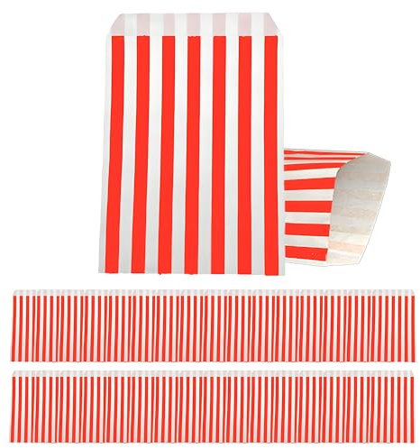 Lot de 100 Petit Sachet en Papier pour Bonbons, 16x13cm Sacs en Papier Rayures Rot, Sac Cadeau Papier Anniversaire Enfant,Pochettes pour Emballer des Cadeaux,Anniversaire d'enfant, Mariage,Fête