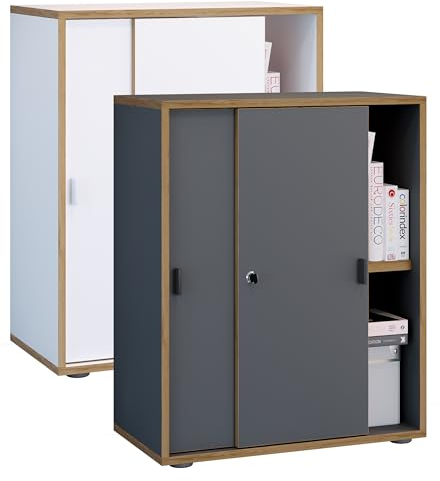 VCM Büroschrank mit 2 Fächern | moderner Aktenschrank mit Schiebetüren | Maße H. 74 x B. 60 x T. 37 cm – Salia 2-Fach