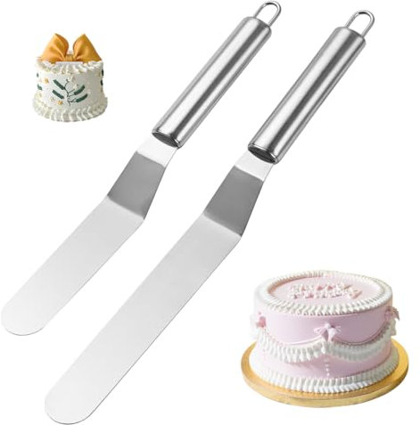 YOYEAH Edelstahl Winkelpalette Torte - Set mit 2 Kuchenspachtel für perfekte Ergebnisse beim Auftragen von Icing & Sahne, Multifunktionsdesign für präzises Schneiden & Streichen von Torten und Kuchen.