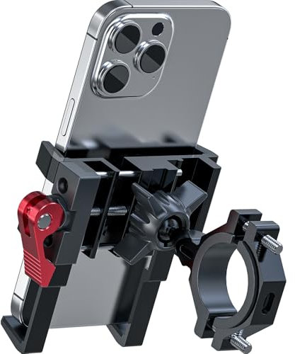 Tiakia Support de téléphone portable pour vélo et moto - En aluminium - 6 griffes - Rotation à 360° - Installation sans outil - Pour téléphones de 4,5 à 7 - Noir et rouge amélioré