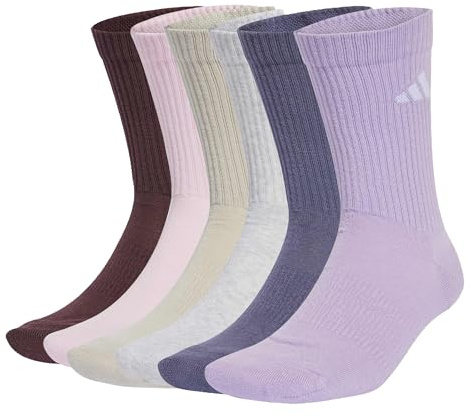 adidas Unisex adulto CUSHIONED CREW SOCKS 6 PAIR PACK, Aurora Ruby/Preloved Violet/Powder Plum/Light Grey Heather, 8.5-10