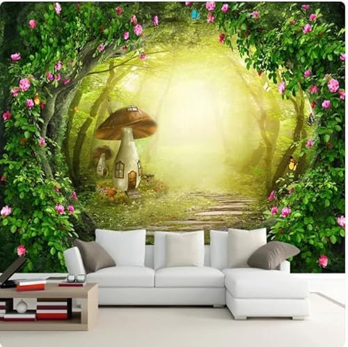 Tzxztt Flower Vines Mushroom Houses Modern 3D Wallpaper Embossed Silk Neutral Tones Material Ideal for Living Room Bedroom-150cm×105cm