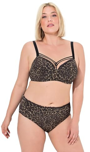 Ulla popken damer stora storlekar överdimensionerade plus size TruYou bygel-BH, mjukt skal, djur, kopp B-F, svart, D