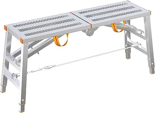 Adjustable Steel Folding Work Platform Ladder - Portable Multi-Use Scaffold Stool Perfect for Home Workshop & Garage - Sizes: 200x30cm 180x30cm 160x40cm