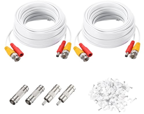 QUARKZMAN Câble Vidéo BNC, 10m/33ft Câble Tout-en-Un pour Caméra de Sécurité, Câble d'Extension DC pour Installation de Système de Caméra de Sécurité CCTV DVR 2 Ensembles Blanc