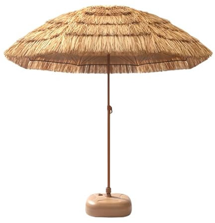 Sombrilla Terraza Exterior con Base, Hawaiano Parasol de Paja PP, Sombrilla Parasol Jardin Inclinable, con 8 Costillas, para Playa, Bar, Patio