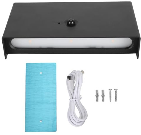 plplaaoo Sensor de movimiento de pared LED moderno Sensor recargable de iluminación magnética recargable hacia arriba y hacia abajo Lámpara de pared inalámbrica LED con interruptor para (Negro)