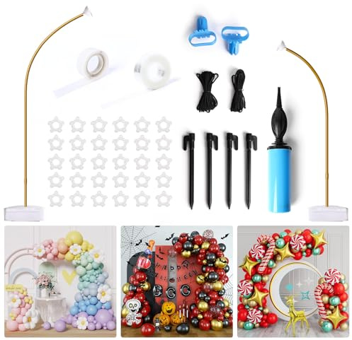 Balloon Arch Stand Kit,Reusable 8.2FT & 5FT Half Balloon Arch Stand with Base,Gold Balloon Arch Frame Backdrop for Wedding,Birthday,Baby Shower,Graduation Party,Halloween Decorations