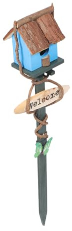 Gogogmee Bird House Garden Stake Outdoor Lawn Decoration Blue Flat Roof Yard Stake Decor for Patio and Kindergarten Ground Insert