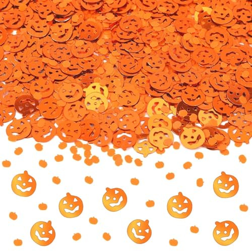 MARFOREVER Halloween Glitter Confetti Table Decorations, Orange Pumpkin Scatter Confetti Party Table Decoration Mixed Size Pumpkin Sprinkles for Halloween Party Supplies