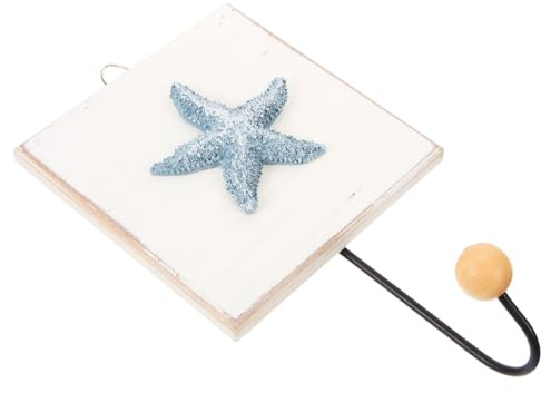 Gancho Decorativo de Pared con Figura de Mar de Madera Estilo Mediterráneo | Colgador Robusto para Bata y Toalla, Diseño Vintage Sencillo, Uso en Hogar y Baño, Pieza Mural